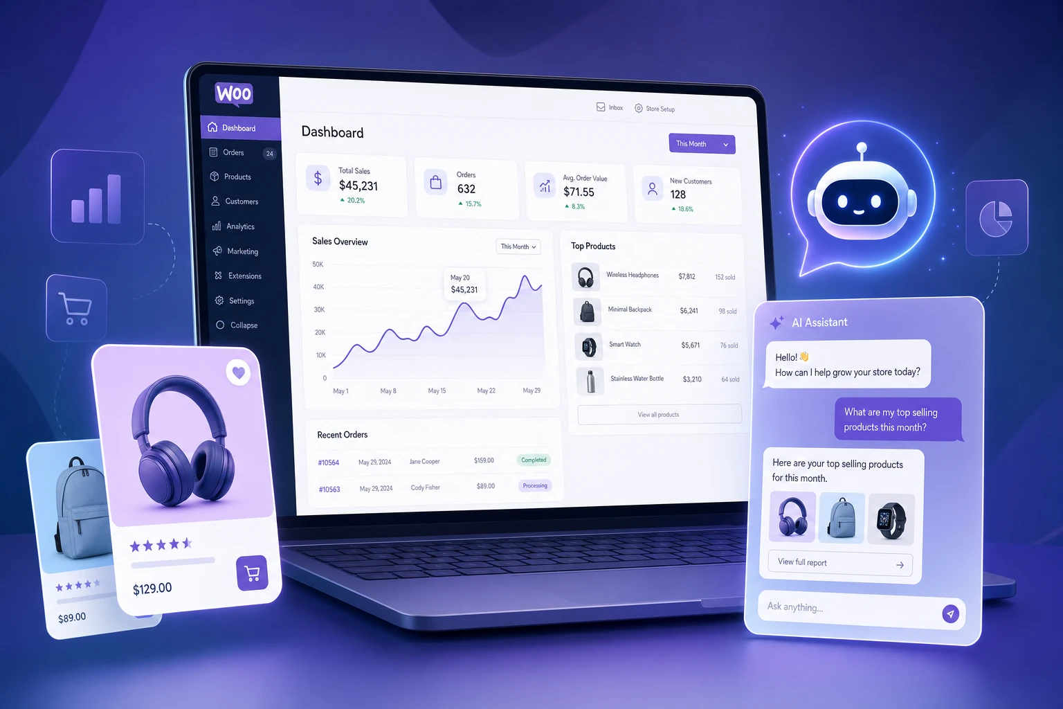 WooCommerce AI chatbot comparison showing product sync, knowledge base answers, and product recommendations