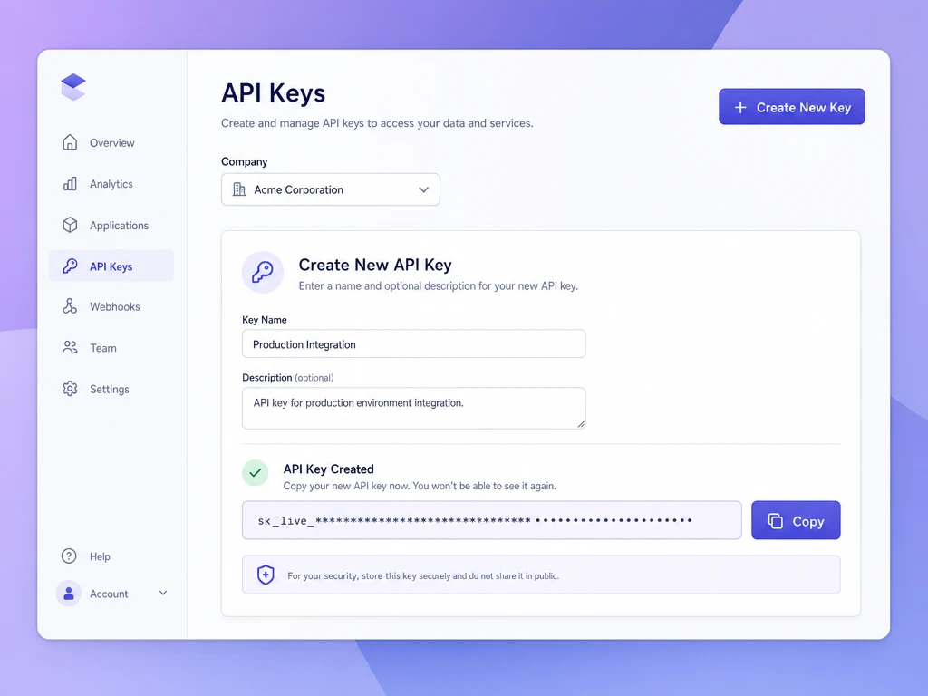 SuperSeller API key creation screen — generating a key for the WooCommerce store