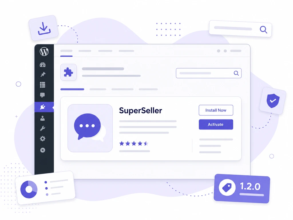 WooCommerce chatbot plugin install screen showing the SuperSeller plugin card